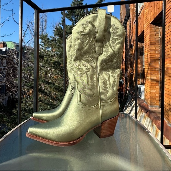 New Free People Jeffrey Campbell Dagget Western Leather Boots Green Spring - Picture 7 of 10